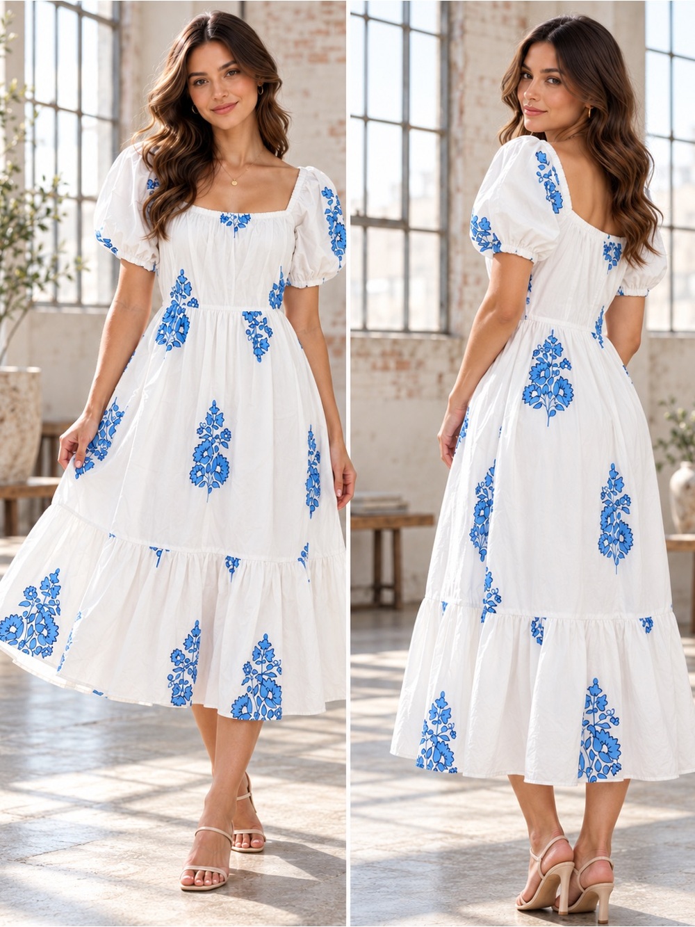 J.Crew Floral Puff-Sleeve Tiered Midi Dress - Size 12